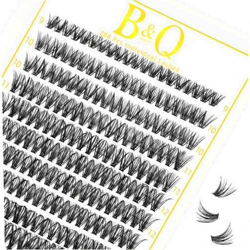 DollDoki B&Qaugen Lash Clusters 40D-0.07D-9-16MIX 280 Clusters False Eyelash 20D 30D 40D Individual Lashes Cluster DIY Eyelash Extensions at Home (40D-0.07D,9-16MIX)