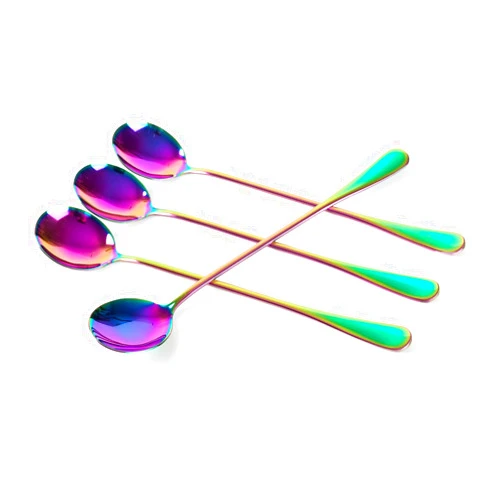 Dhrbsx Long-handled ice tea spoon, cocktail stir spoons, stainless steel coffee spoons, Colored ice cream scoop Set of 4