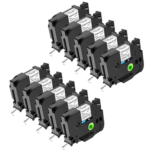 NineLeaf 10 Pack Compatible for Brother P-Touch Label Maker Refills TZ Tape 18mm 0.7 Laminated White TZe-241 TZe241 TZ-241 TZ241 Black on White Label Tape for Ptouch PT-D600 PT-D400 PT-D610BT