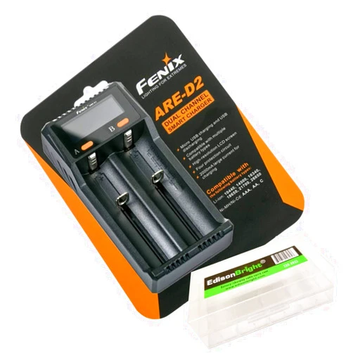 EdisonBright Fenix are-D2 USB Powered Two Bay Smart Battery Charger for 21700/18650/16340 BBX5 Battery Carry case