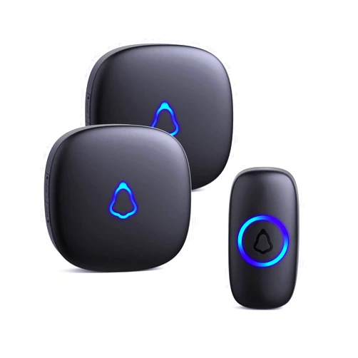 SECRUI Doorbell, Wireless Doorbell with 2 Receivers Easy installation, Adjustable Volume, 58 Chimes, Colorful LED, 1000Ft Range, M520+F55, Black