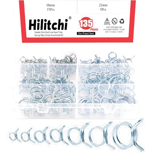 Hilitchi 135-Pcs Double Wire Fuel Line Hose Tube Spring Clips Clamp Assortment Kit