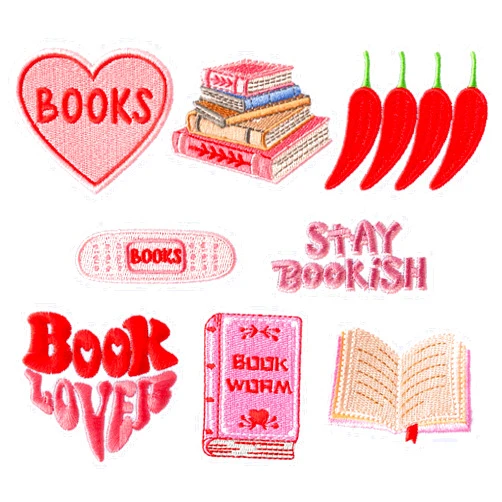 Kirako 8Pcs Bookish Iron on Patches Pink Sew on Repair Embroidered Applique DIY Craft Accessories Book Club Reading Gifts for Women Girls Bookworm Book Lover Clothes Backpacks Hats Dress Jackets Jeans