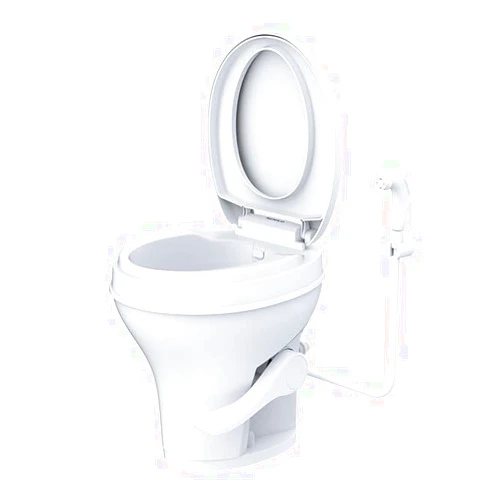 SEAFLO RV Toilet - Standard Height, Gravity Flush, Foot Pedal, Soft Close Lid with Sprayer Attachment