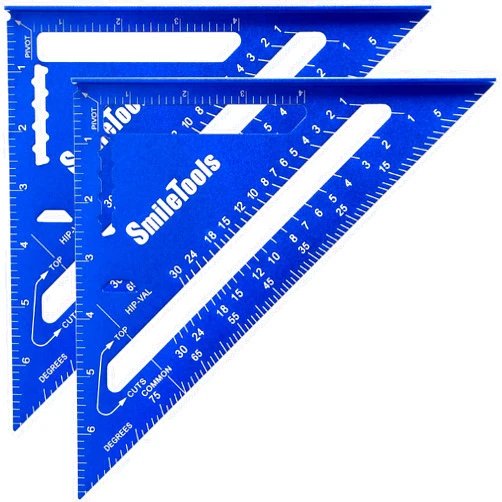 SmileTools 2 Pack Aluminum Alloy Carpenter Speed Square - 7 Inch Triangle Carpenter Square Rafter Layout Tool for Woodworking and Carpentry