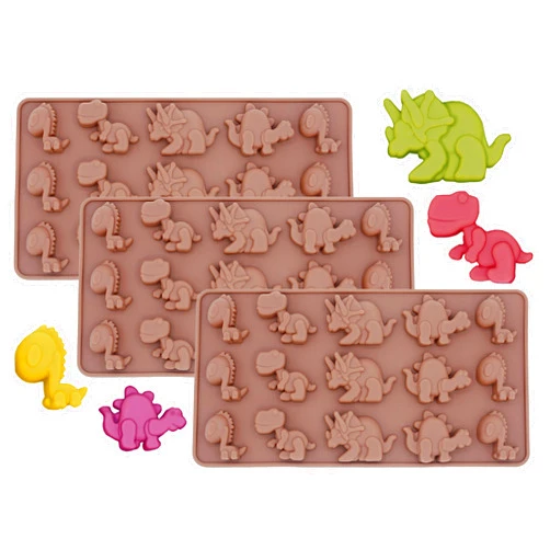 POPBLOSSOM Brown Dinosaur Silicone mold 3 Pack Dino Chocolate Molds Ice Cube Soap Tray Silicone Party