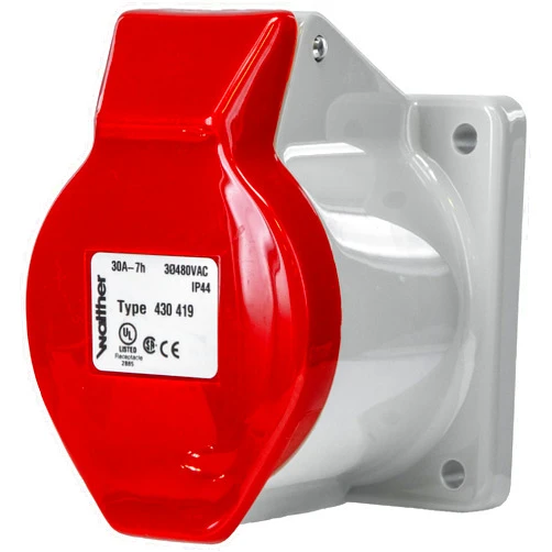 Walther Electric Pin & Sleeve Receptacle 430419 Female 30A 4W 480V 7h IP44 - Safe, Reliable for Installations of All Kinds: Welding, Motor Gen-Sets, Compressors - IEC 430R7
