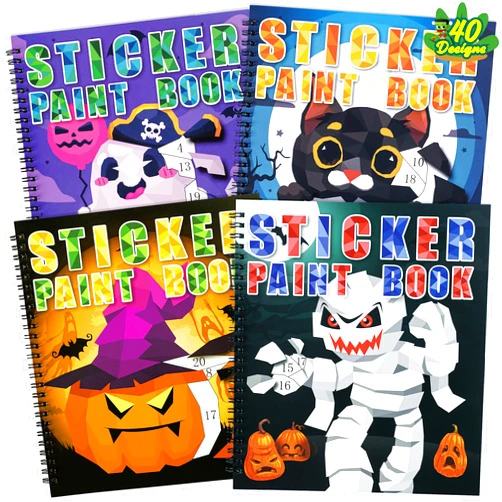 90shine 4PCS Halloween Crafts for Kids Ages 4-8 Sticker Books Gift Party Favors Create 40 Pictures