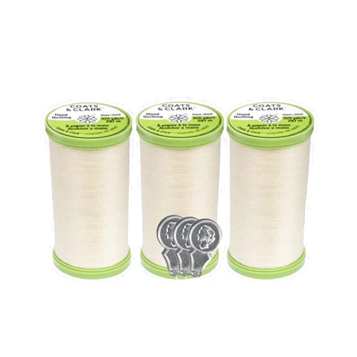 Bella's Crafts Coats & Clark Hand Quilting Sewing Thread Cotton Covered Polyester 325 Yards S960 3 Pack Bundle with 3 Bella's Crafts Needle Threaders (Cream)
