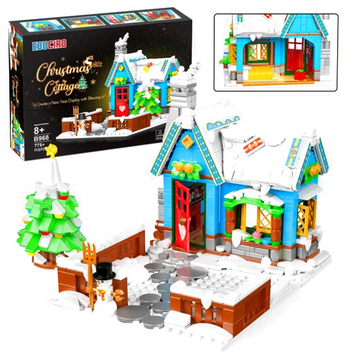 Under the Baubles Winter Christmas Cottage Toy Building Sets (775 Pieces), a Christmas House with a Yard Covered by Snow, Building Toys for Kids, Boys, Girls Ages 8+, Creative Gifts Idea for Home Decor