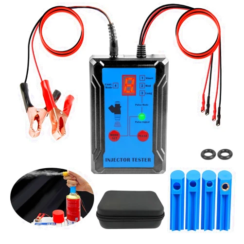 KAISAL Fuel Injector Tester Cleaner Tool Kit 8 Pulse Modes Injector Tester 2 Fuel Injector Test Simultaneously DIY Cleaning Tools with 40in Power Cord,4 Injector Cleaner Adapters,Short Circuit Protection 12V