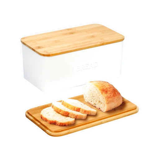OUTSHINE White Bread Box for Kitchen Countertop, Bread Box with Cutting Board Lid, White Bread Box, Small Bread Box, Bread Bin, Bread Holder for Kitchen Counter
