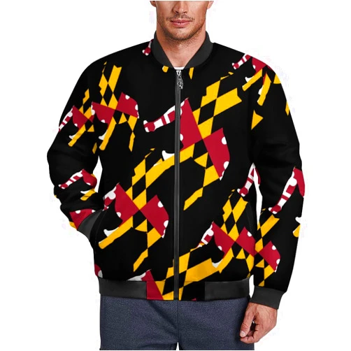 GYAUOLOP Pit Bull Maryland Flag Men's Bomber Jacket Lightweight Windbreaker Fashion Spring Fall Coats Casual Jackets for Men