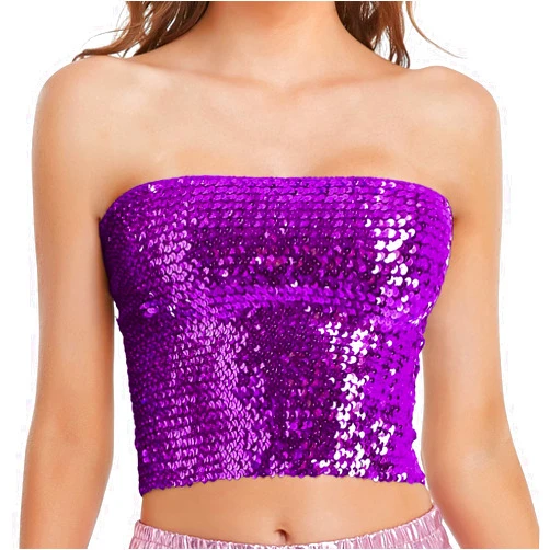 Generic Women's Sequin Bandeau Strapless Crop Top Stretch Clubwear Party Glitter Sparkly Tube Tees