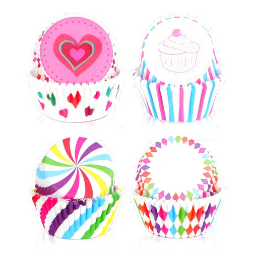 DIBALIYI 400 Pcs Rainbow Cupcake Liners, 4 Style Colorful Baking Cups, Disposable Paper Wrappers Muffin for Tea Party Wedding Birthday Baby Shower Cake Candy Supplies