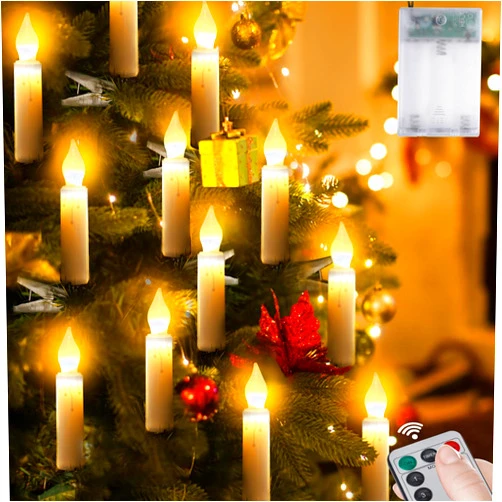 DONSAJI Christmas Tree Flameless Candles Lights, 20PCS Led Flickering Lights Battery Operated with Remote Clips.8-Mode Remote Control,Clip on Led Candle Lights Outdoor Waterproof for Christmas trees