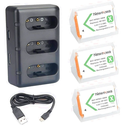 Newmowa NP-BX1 Newmowa Replacement Battery (3-Pack) and 3-Channel USB Charger Set for Sony NP-BX1, DSC-RX100, DSC-RX100M III,IV, V/VII,ZV-1
