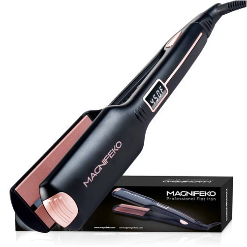 Magnifeko Professional Flat Iron Hair Straightener Wide Plate & Digital Display - Dual Voltage Titanium Hair Straighteners (Black Rosegold)
