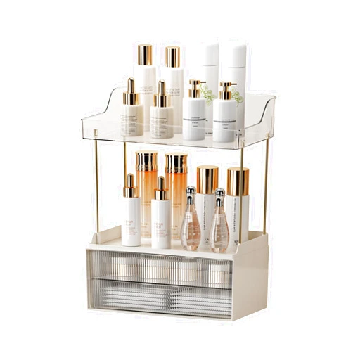 CICONIA SOUL 4 Tier Multi-Purpose Large Capacity Skincare Organizers Countertop，2-Tier 2-Drawer Bathroom Countertop Storage, Cosmetic Storage Box for Dresser （Transparent）