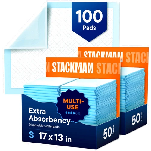 Stack Man Disposable Changing Pads [100-Pack] Diaper Pad for Baby, Puppy & Dog - Pee & Wee Underpads - Chux Potty Training Liner - Changing Table Cover - 17
