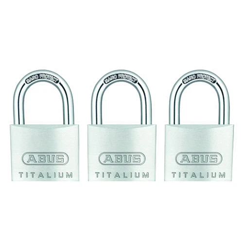 ABUS 64TI/40 Titalium Aluminum Alloy Padlock, Keyed Alike with Nano Protect Steel Shackle, Pack of 3