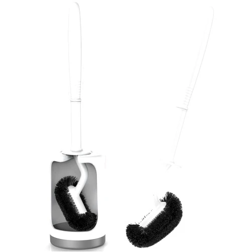 HAMITOR Toilet Bowl Brush Holder Set: Curved Design with Holder for Deep Cleaning Under Rim - Compact Hidden Scrubber for Small Space - Modern RV Bathroom Accessories - White