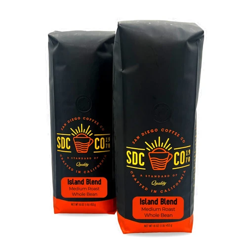San Diego Coffee Island Blend, Medium Roast, Whole Bean Coffee, 16-Ounce Bags (Pack of 2) Café en grano tostado