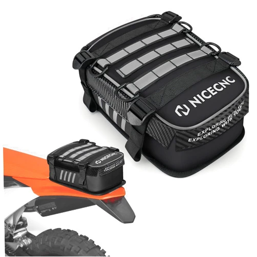 NICECNC Motorcycle Rear Fender Bag Dirt Bike Fender Bag with Tool Roll Bag Dirt Bike Tool Bag Universal Motocross Enduro Fender Bag Accessories Storage Fit for Adventure Off-road Riding (Silver)