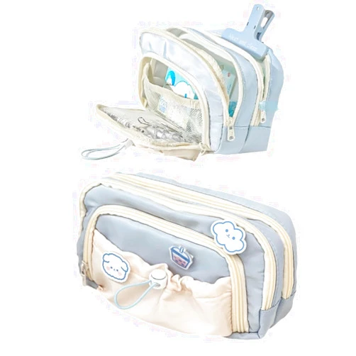IrLocy Cute Aesthetic Pencil Case Kawaii Pencil Case with Kawaii Pins Large Pencil Pouch Holder Preppy Supplies (blue)