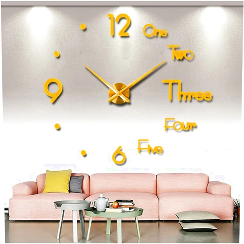 FASHION in THE CITY Large 3D Frameless Wall Clock Stickers DIY Wall Decoration for Living Room Bedroom Office (Gold)