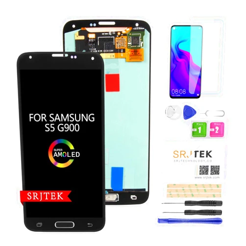 SRJTEK Screen Replacement for Samsung Galaxy S5 (SV) G900 G900A G900P G900V G900T G900R4 G900F G900H G900M AMOLED LCD Display Touch Digitizer Panel Full Assembly with Home Button