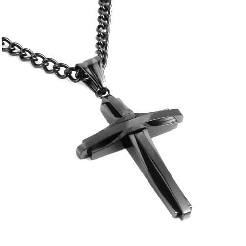 HZMAN Mens Polished Stainless Steel Silver Cross Pendant Necklace 22+2 Inches Chain