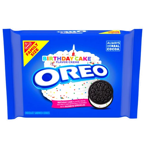 OREO Birthday Cake Creme Chocolate Sandwich Cookies, Family Size, 17 oz