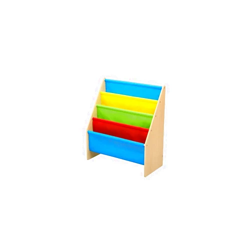 Delta Children Sling Book Rack Bookshelf, 4-Tier Wooden Shelf with Soft Fabric Pockets, Ideal for Playroom, Living Room, Basement, or Bedroom