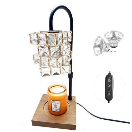 Zazas Jia Candle Warmer Lamp with Timer, Candle Lamp Warmer Adjustable Height, Electric Handmade Crystal Candle Warmer with 2 Bulbs for Home Decor Dimmable Wax Melt Warmer