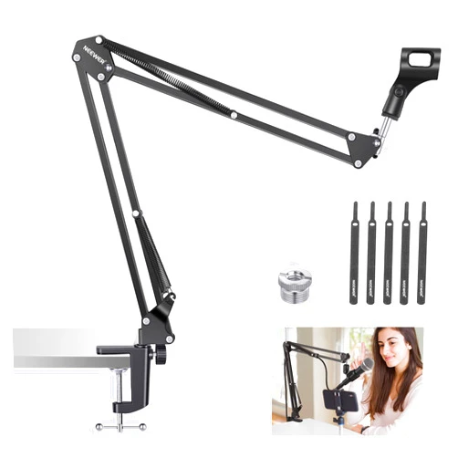 Neewer Microphone Arm Stand, Suspension Boom Scissor Mic Arm Stand with 3/8” to 5/8” Screw and Cable Ties Compatible with Blue Yeti, Snowball, Yeti X, Quadcast and Other Mics, Max Load 1.5kg