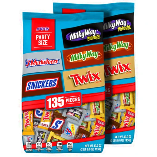 M&M's SNICKERS, TWIX, MILKY WAY & 3 MUSKETEERS Variety Pack Fun Size Variety Pack Milk Chocolate & Dark Chocolate Candy Bars Assortment, 40 oz 135 Piece Bag