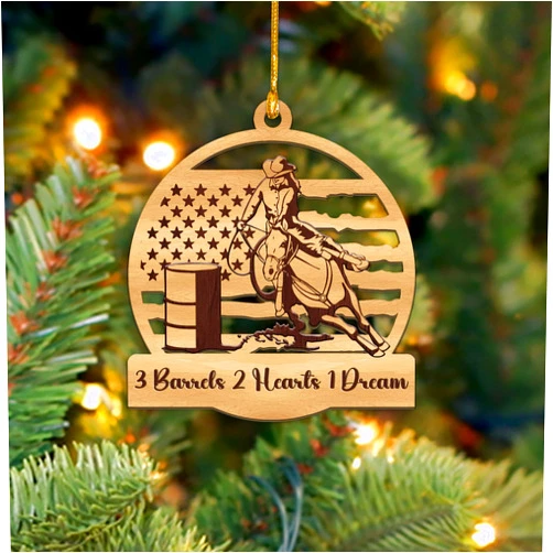 BEETHIS Barrel Racing Ornament, Rodeo Cowboy Cowgirl Flag Western Horse Lover Accessories Christmas Tree Ornament Decoration Hanging Keepsake Decor Gifts for Horse Lovers, Barrel Racer Girls Wood 3.5''
