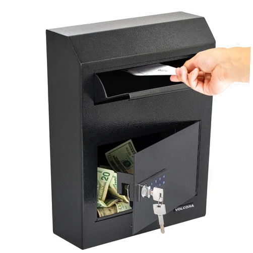 Volcora Key Drop Box with Lock, Drop Slot Depository Safe Box Digital Keypad, Money Drop Safe for Business, Wall Mount Mailbox, Cash Drop Box, Electronic Programmable Lock with Key Indoor Use