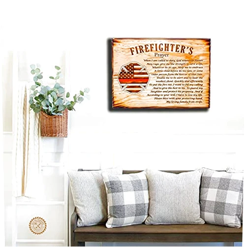 Handmade Delta Pine Woodworks | Firefighter Gift - Personalized Prayer, Prayer Plaque, Thin Red Line Sign, Firefighter Sign, Maltese Cross Sign, Firemans Plaque