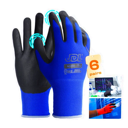 JDL Work Gloves with Micro Foam Nitrile Coated, Touch Screen Compatible,US Patent Seamless Knit Nylon Safety Gloves