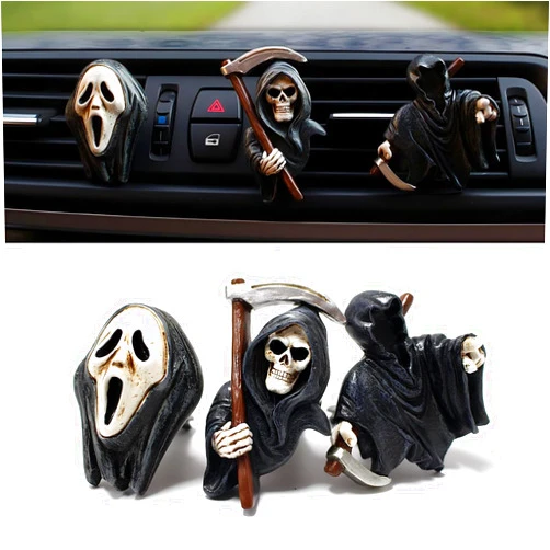 Getfay 3 PCS Automotive Air Vent Decorations, Horror Grim Reaper Design Style Automotive Interior Decorations, Air Vent Decoration Diffuser, Universal for Most Cars (Black)