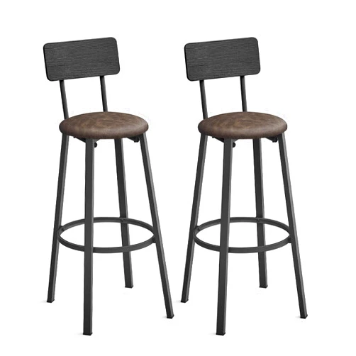 VASAGLE Bar Stools, Set of 2 PU Upholstered Breakfast Stools, 29.7-Inch Barstools with Back and Footrest, Simple Assembly, for Dining Room Kitchen Counter, Classic Black and Coffee Brown ULBC069B82