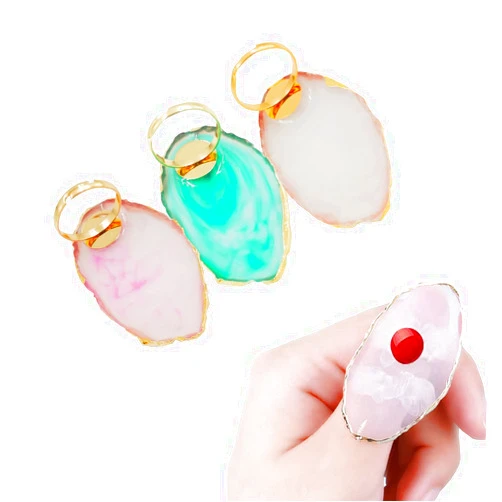 LOPURO Resin DIY Nail Art Palette, Painting Drawing Color Plate with Adjustable Finger Rings,3pcs Marble Nail Art Palette Ring Gel Polish Mixing Tray Gold Edge Manicure Tool Accessory