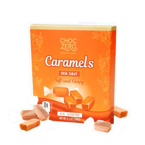 ChocZero Sugar Free Caramels - Keto Candy - All Natural, Soft and Chewy - Low Carb Snack (3.5oz Box)