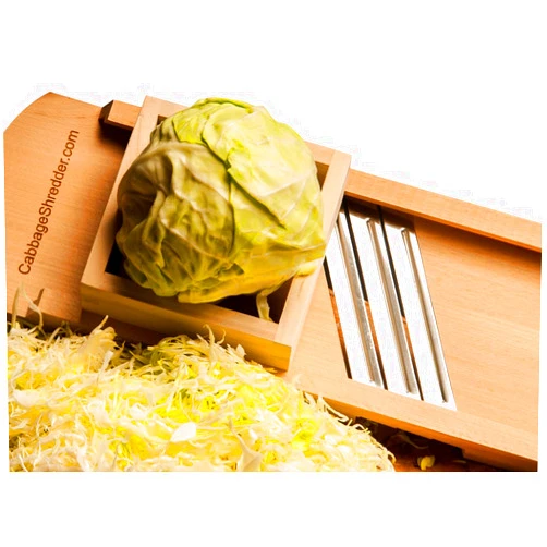 CabbageShredder.com Cabbage Shredder & Slicer for Finely Cut Sauerkraut, Coleslaw. With Finger Protection Box. Natural Solid Hardwood. Made in Poland!