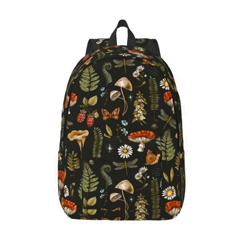GVGOAGL Vintage Mushroom Witchcraft Plant Backpack for Girls Boys Women Lightweight Canvas Bookbag Casual Daypack for Travel Outdoor Camping, 17 Inch