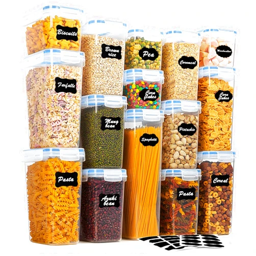 Vtopmart Airtight Food Storage Containers Set with Lids, 15pcs BPA Free Plastic Dry Food Canisters for Kitchen Pantry Organization and Storage, Dishwasher safe,Include 24 Labels, Blue