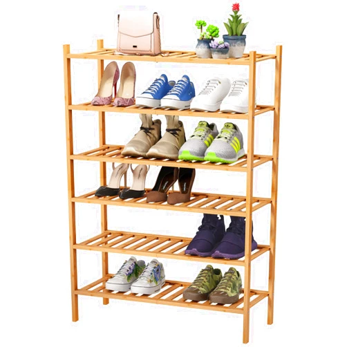 Viewcare 6-Tier Bamboo Shoe Rack for Entryway, Stackable | Foldable | Natural, Shoe Organizer for Hallway Closet, Free Standing Shoe Racks for Indoor Outdoor