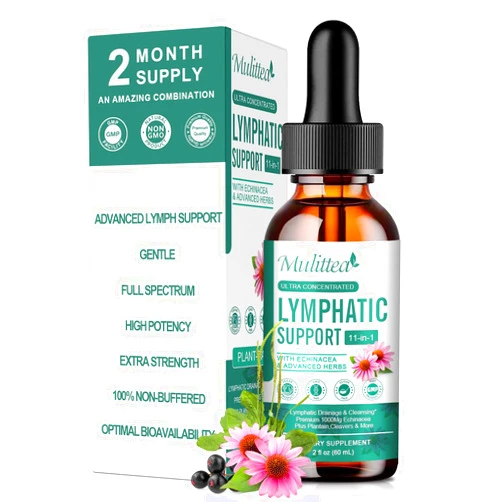 Mulittea Lymphatic Drainage Drops-Vegan 11-in-1 Lymphatic Drainage Supplements-Lymph System Support with Echinacea, Cleavers,Elderberry-Detox Cleanse-Non-GMO -2 fl oz-60 Servings